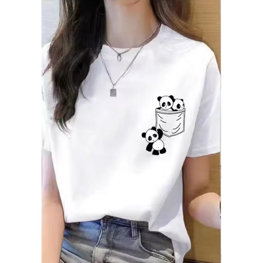 Round Neck Tee Featuring Adorable Panda Print Round Neck Tee Featuring Adorable Panda Print