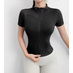 Women's Slim Fit Sports Jacket – Short Sleeve Zipper Top