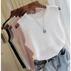 Summer Knitted Tank Blouse – O-Neck Sleeveless Top for Women