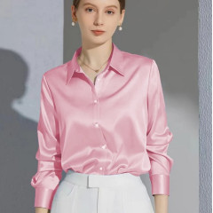 Long Sleeve Satin Blouse – Chic French Style Button-Up Shirt for Women