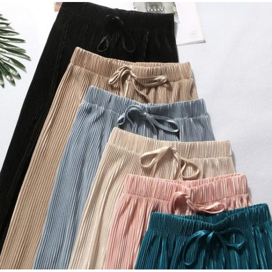 Women's Loose Ice Silk Trousers – Summer Wide-Leg Pants with Stretch Waistband