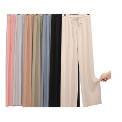 Summer Solid Wide Leg Pants for Women – Elastic Waist Loose Fit