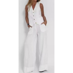 Fashion Women's Casual Suit – Sleeveless Spliced Vest with Matching Pants