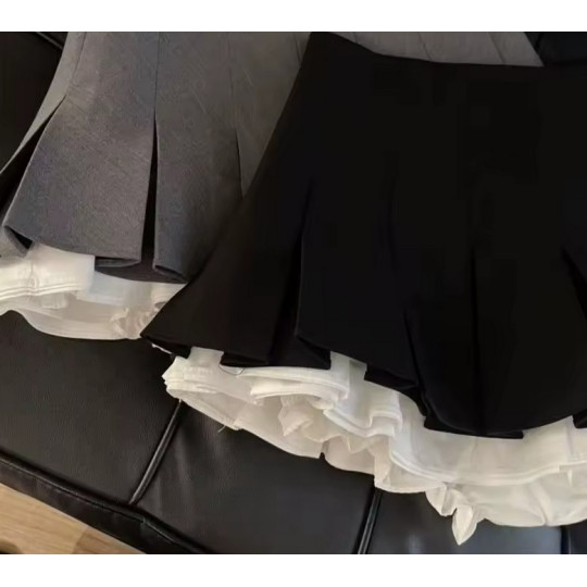  Black Ruffled Pleated Mini Skirt – High Waist Korean Kawaii Patchwork Style