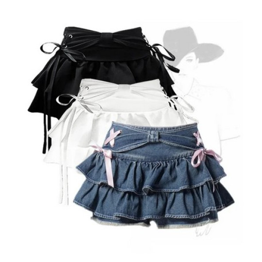 Y2K Denim Mini Skirt – Kawaii Bow, A-line, Gothic Streetwear