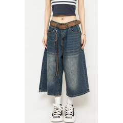 Women's High Waist Washed Denim Shorts – Vintage Y2K Loose Wide Leg Streetwear
