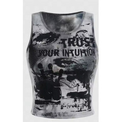 Grunge Y2K Tie Dye Eye Print Crop Tank Top – Sleeveless Streetwear for Women