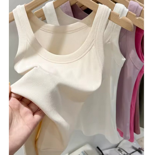 Summer Basic Elastic Tank Top O Neck Solid Tank Top