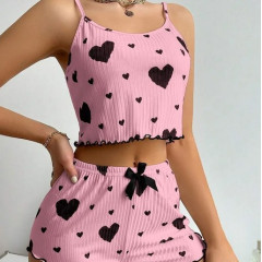 Women’s 2-Piece Pajama Set – Soft Sleepwear with Short Tank Top & Shorts, Love Print, Breathable & Casual (S–L)