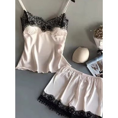 Sexy V-Neck Lace Babydoll with Bowknot – Stretchy Sleepwear & Shorts, Fashionable and Comfy Nightwear