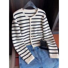 Striped Crop Knit Cardigan – Casual Chic