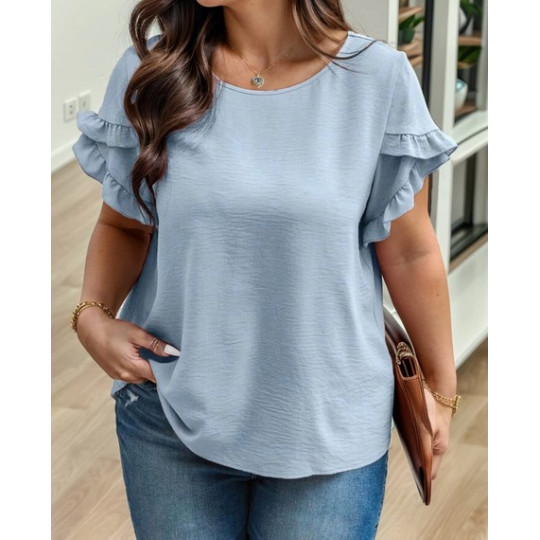 Plus Size V Neck Ruffle Printed Short Sleeve T Shirt Plus Size V Neck Ruffle Printed Short Sleeve T Shirt