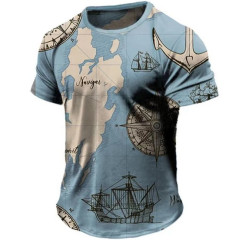 Men’s Vintage Streetwear T-Shirt – Compass Design