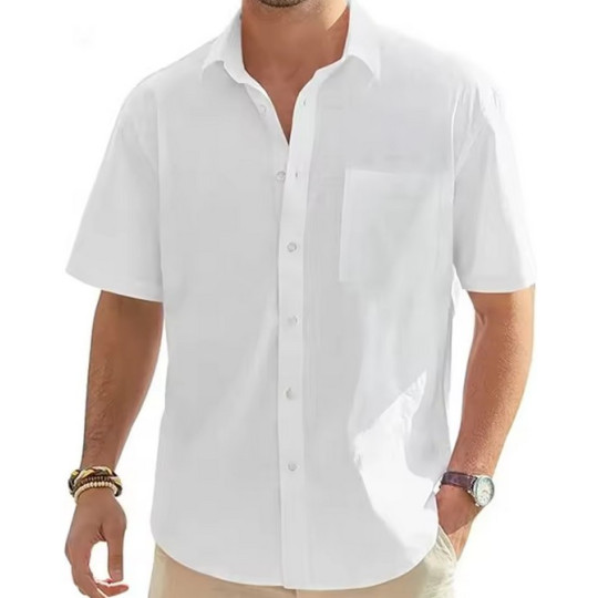 Men’s Cotton Linen Short Sleeve Shirt – Beach Ready Men’s Cotton Linen Short Sleeve Shirt – Beach Ready