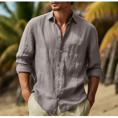 Men’s Cotton Linen Hawaiian Shirt – Classic White