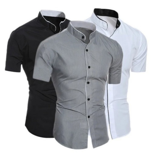 New men's solid color casual commuting short sleeved shirt New men's solid color casual commuting short sleeved shirt