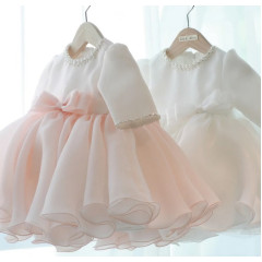 Formal Baby Girl Dress with Long Sleeves and Beading