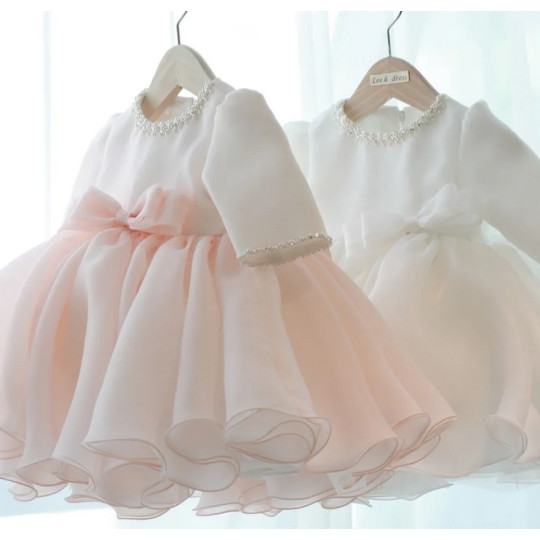 Formal Baby Girl Dress with Long Sleeves and Beading