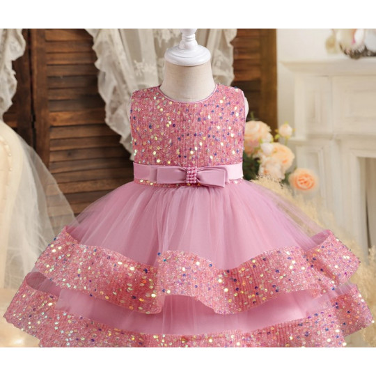 Princess Baby Dress with Flower Bow and Sparkle Details Princess Baby Dress with Flower Bow and Sparkle Details