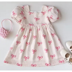 Cute Summer Dress with Bow Print for Kids