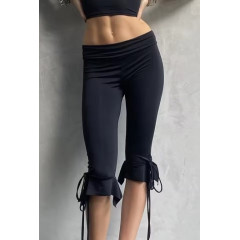 Y2K Style Stretch Capri Pants with Tie Waist