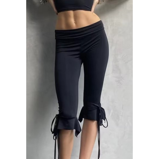 Y2K Style Stretch Capri Pants with Tie Waist