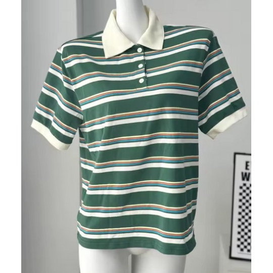 Striped Pullover Tee with Polo Collar Striped Pullover Tee with Polo Collar