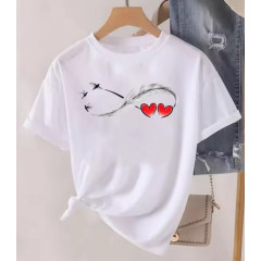 Soft Graphic T Shirt with Feather and Love Motif