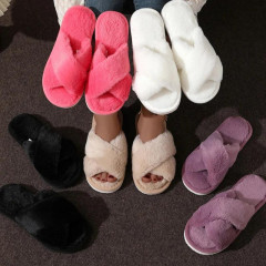 Fuzzy Cross Strap Home Slippers
