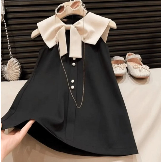 Girls’ Summer Black Bow Celebration Dress