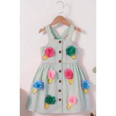Girls’ Ice Cream 3D Flower Summer Dress