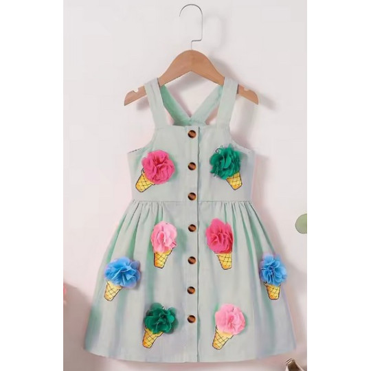 Girls’ Ice Cream 3D Flower Summer Dress
