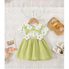Cotton Flower Two-Piece Look Baby Dress