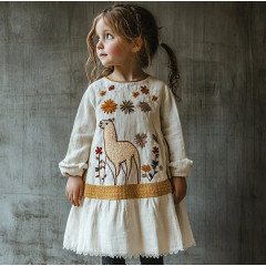 Girls’ Cotton-Linen Floral Embroidered Dress