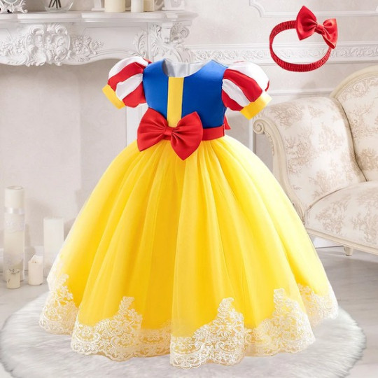 Girls’ Yellow Skirt Princess Dress with Accessories